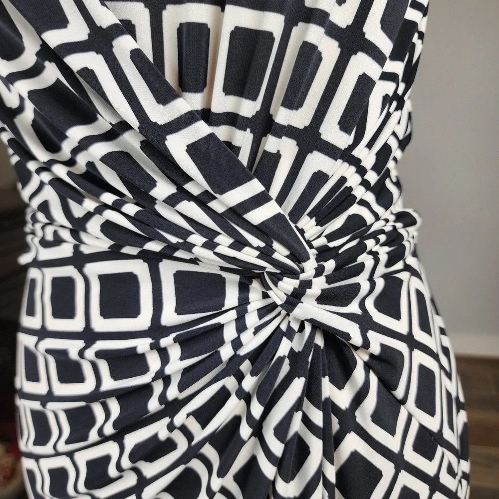 Lauren Ralph Lauren Twist Front Dress Womens 6 Black White Geometric Office Work